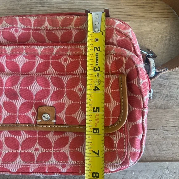 Fossil Signature Canvas Crossbody‎ Coral Bag Boho Classic Geometric Leather Trim - Picture 10 of 16